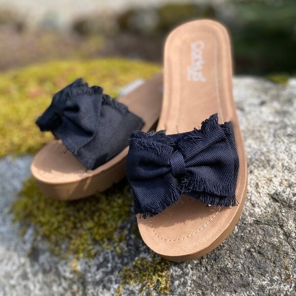 Corkys Spray Tan Sandals in Black Canvas - Picture 1 of 9